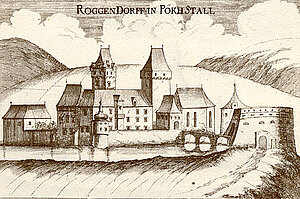 Pöggstall, Schloss Roggendorf, Kupferstich von Georg Matthäus Vischer, aus: Topographia Archiducatus Austriae Inferioris Modernae, 1672